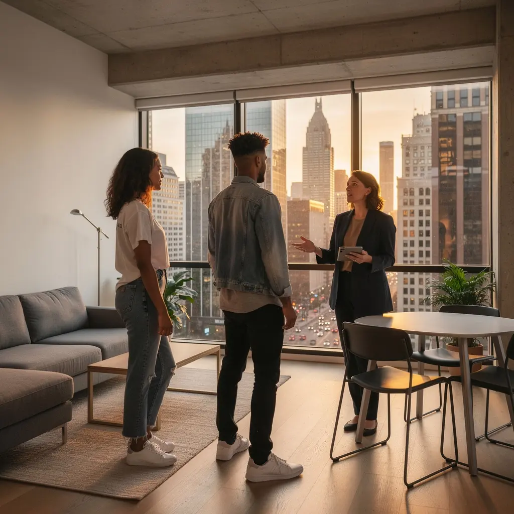 Widok zewnętrzny na stylowy dom jednorodzinny z zielonym ogrodem.