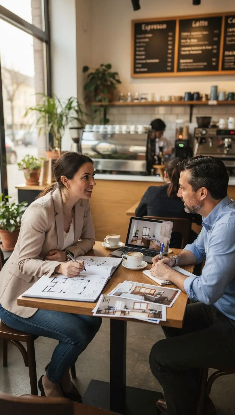 Rodzina rozmawiająca o wyborze idealnego domu na weekend.