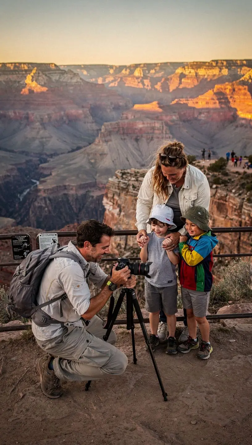 Rodzina spacerująca po malowniczej plaży z dziećmi, ciesząca się wspólnym czasem.